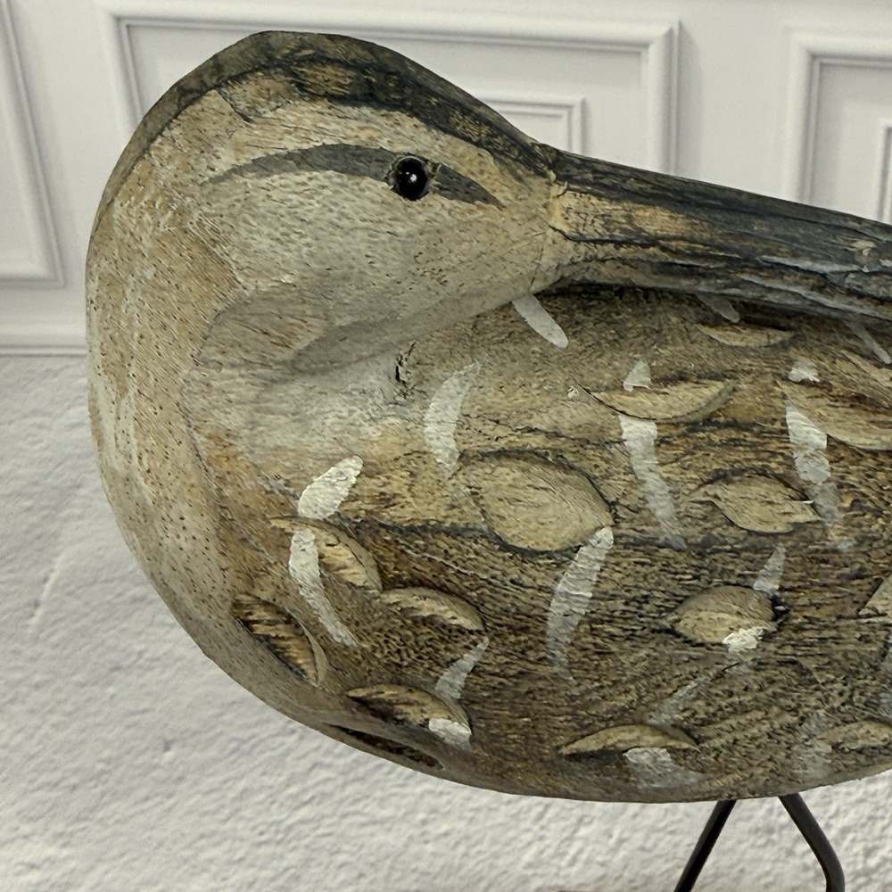 Hand Carved Wooden Egret Shorebird Sculpture Coastal Beach Decor Rustic Bird Art - Picture 10 of 16